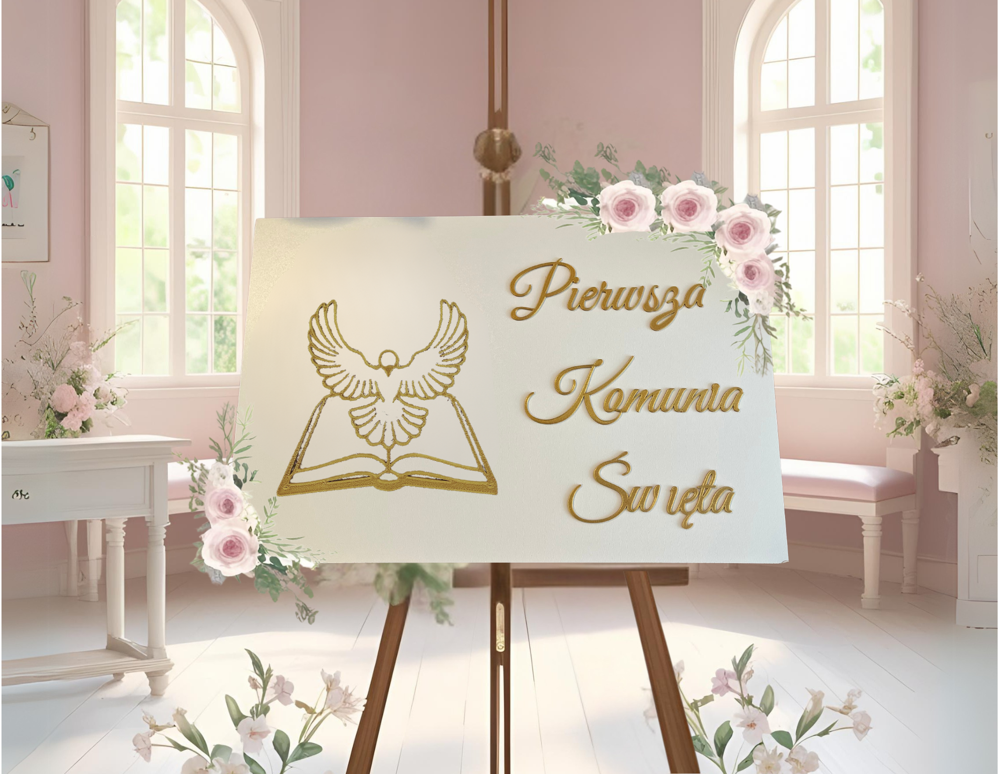 Dekoracyjna tablica Pierwsza Komunia Personalizowana plansza powitalna imię wzór 2  - CraftJoy